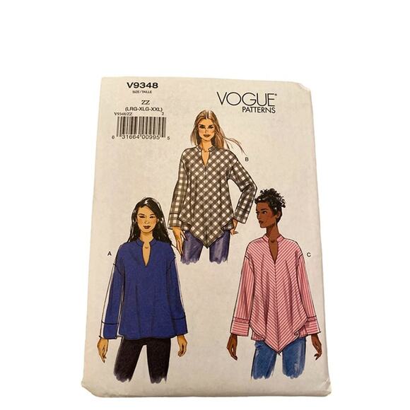 Sewing Pattern Vogue V9348 Pullover Top Standup Collar w/variations  L-XXL - Picture 2 of 8